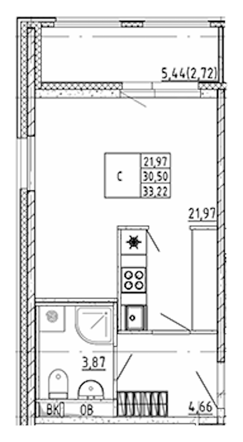 Квартира студия 33.22 м², 12/12 эт., ЖК «UP! Квартал Воронцовский»